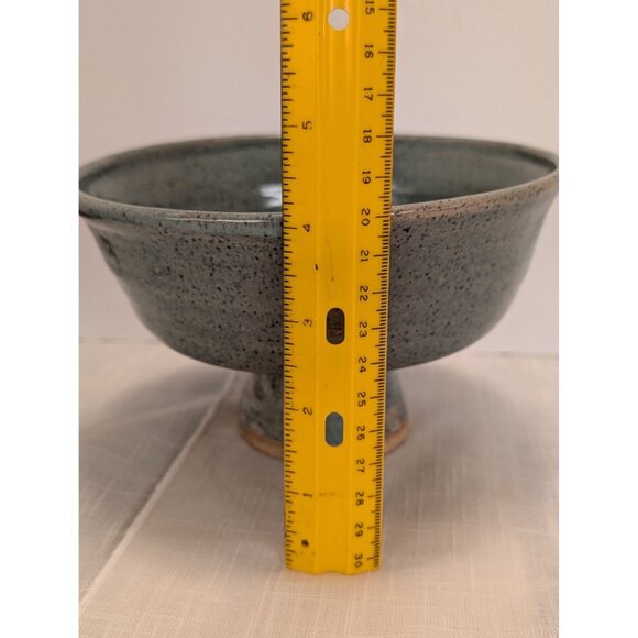 Handcrafted Studio Pottery Blue Gray Glaze Speckled Pedestal Bowl 7" Signed JW - Picture 8 of 11